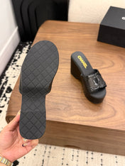 CHANEL 26S WEDGE SANDALS 95 MM IN BLACK CALFSKIN STYLE 1