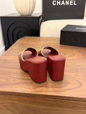 CHANEL 26S WEDGE SANDALS 95 MM IN DARK RED CALFSKIN