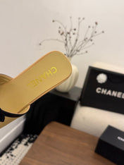 CHANEL 26S WEDGE SANDALS 95 MM IN PASTEL YELLOW CALFSKIN