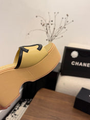 CHANEL 26S WEDGE SANDALS 95 MM IN PASTEL YELLOW CALFSKIN