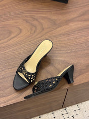 CHANEL 26S HIGH HEELS SANDALS 60 MM IN BLACK WOVEN LAMBSKIN