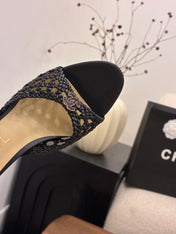 CHANEL 26S HIGH HEELS SANDALS 60 MM IN BLACK WOVEN LAMBSKIN