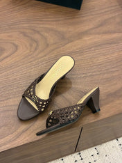 CHANEL 26S HIGH HEELS SANDALS 60 MM IN DARK BROWN WOVEN LAMBSKIN