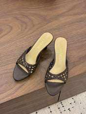 CHANEL 26S HIGH HEELS SANDALS 60 MM IN DARK BROWN WOVEN LAMBSKIN