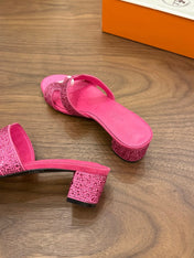 HM 26S OASIS SANDAL IN HOT PINK SUEDE WITH CRYSTALS