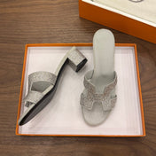 HM 26S OASIS SANDAL IN LIGHT GREY SUEDE WITH CRYSTALS