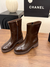 CHANEL 26S ANKLE BOOTS 45 MM IN BROWN PATENT LEATHER ROUNDED TOE