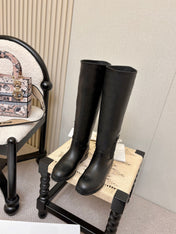 DIOR 26S FLAT OVER-THE-KNEE BOOTS IN BLACK CALFSKIN