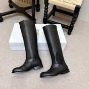 DIOR 26S FLAT OVER-THE-KNEE BOOTS IN BLACK CALFSKIN