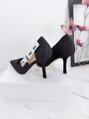 DIOR 26S KITTEN-HEEL PUMP 95MM IN BLACK FABRIC WITH BOW