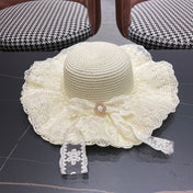 CHANEL 26S LACE-OVERLAY WIDE-BRIM STRAW HAT 335729