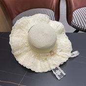 CHANEL 26S LACE-OVERLAY WIDE-BRIM STRAW HAT 335729