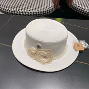 CHANEL 26S PEARL & ROSETTE STRAW BOATER HAT 337935
