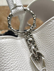 CAPUCINES EAST-WEST 33 IN WHITE CALFSKIN SILVER HARDWARE