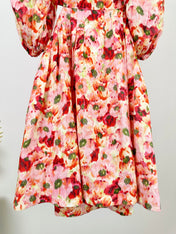 PUFF SLEEVE MINI DRESS 25S RED IN LINEN 266363