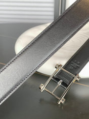 HM REVERSIBLE BLACK LEATHER STRAP 32 MM SILVER HARDWARE