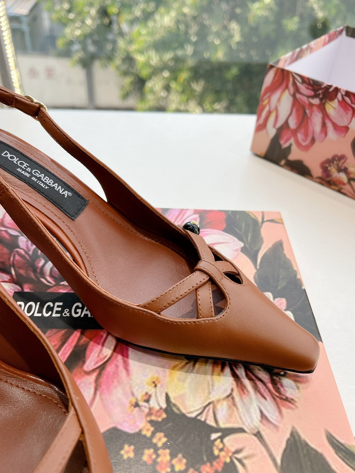 DG 70MM FOOTWEAR – BLUSH IN BROWN CALFSKIN SLINGBACK