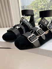 PUNK BALLET FLAT IN BLACK SUEDE AND CALFSKIN