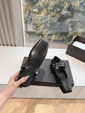 ALAIA 26S FLATS IN BLACK CALFSKIN WITH SILVER STUD STRAP