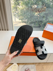 CHYPRE SANDAL IN BLACK MIX WHITE LIZARD SKIN