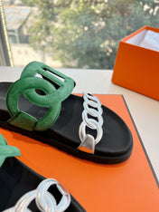 EXTRA SANDAL IN MEDIUM GREEN MIX SILVER CALFSKIN
