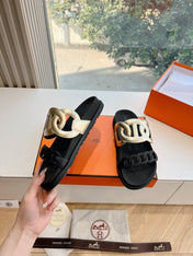 EXTRA SANDAL IN GOLD MIX BLACK CALFSKIN