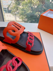 EXTRA SANDAL IN CHERRY RED MIX FIRE ORANGE CALFSKIN