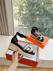 ELDA ESPADRILLE IN WHITE FABRIC AND BLACK CALFSKIN