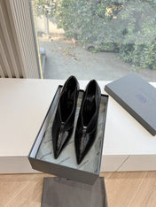 ZIPPER POINTED-TOE HIGH PUMPS IN BLACK WAX-OIL SHEEPSKIN