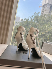CAGOLE HIGH-HEEL SANDALS IN WHITE LAMBSKIN