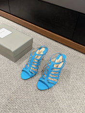 HIGH SANDAL 10 CM IN AZURE BLUE CALFSKIN