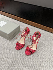 HIGH HEEL 10 CM SANDAL IN ROSE RED MIX BLACK CALFSKIN 684355