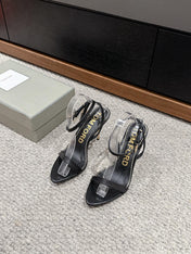 PADLOCK POINTY NAKED SANDAL 85 MM IN BLACK CALFSKIN