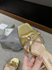 WHITNEY HIGH 6 CM MULE IN GOLD CROCODILE LEATHER