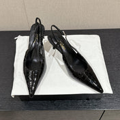 SL CHERISH CROCODILE SLINGBACK PUMP 75 BLACK CALFSKIN