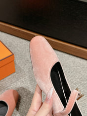 JANE BALLET FLAT PEACHY PINK VELVET
