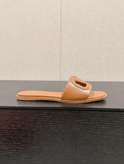VLOGO CUT-OUT BRONZE BROWN CALFSKIN SLIDE SANDAL