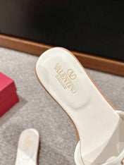 VLOGO CUT-OUT WHITE CALFSKIN SLIDE SANDAL