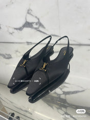 SL BABYLONE SLINGBACK FLAT BLACK SATIN CREPE