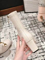 HORSEBIT ANKLE BOOTS 6.5CM IN WHITE SHEEPSKIN