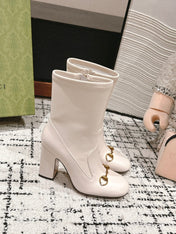 HORSEBIT ANKLE BOOTS 9.5CM IN WHITE SHEEPSKIN