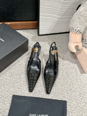 LEE SLINGBACK MID PUMPS IN BLACK CROCODILE SHINY CALFSKIN