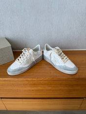 BALL STAR SNEAKERS WITH BEIGE STAR IN WHITE CALFSKIN AND GRAY SUEDE