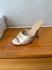 PEEP TOE SANDAL 25S HEELS 10CM IN PALE PINK BEIGE SATIN