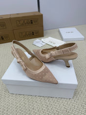 DIOR HIGH SLINGBACK 65 MM 25S IN NUDE LACE NET FABRIC AND SUEDE