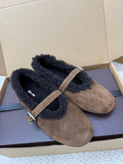 ALAIA 25S SHEARLING BALLET FLATS IN DARK BROWN SUEDE