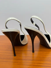 YSL 26S HEELED SLINGBACKS 100 MM IN WHITE GLOSSY CALFSKIN