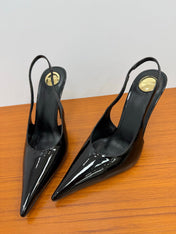 YSL 26S HEELED SLINGBACKS 100 MM IN BLACK GLOSSY CALFSKIN