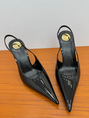 YSL 26S HEELED SLINGBACKS 100 MM IN BLACK GLOSSY CALFSKIN
