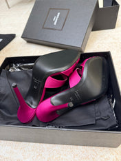YSL 26S HEELED SANDALS 105 MM IN DARK PINK SATIN